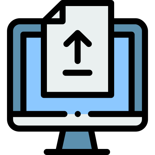 Illustration of computer with document being uploaded