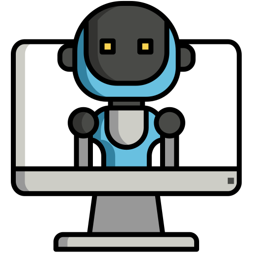 Illustration of robot coming out of desktop computer.